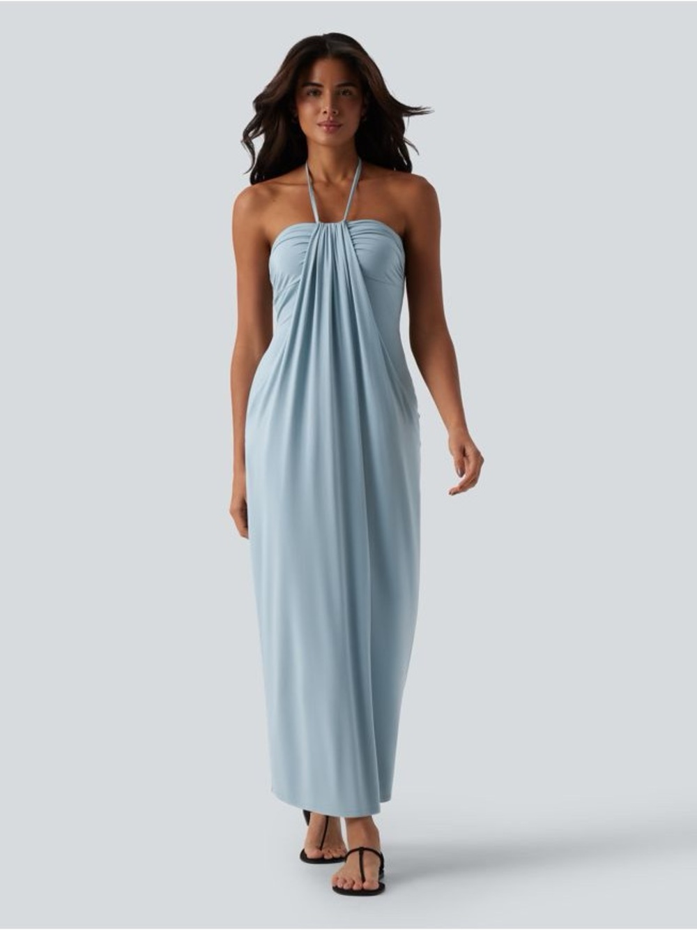HALARA Light Blue Halter Bandeau Maxi Dress